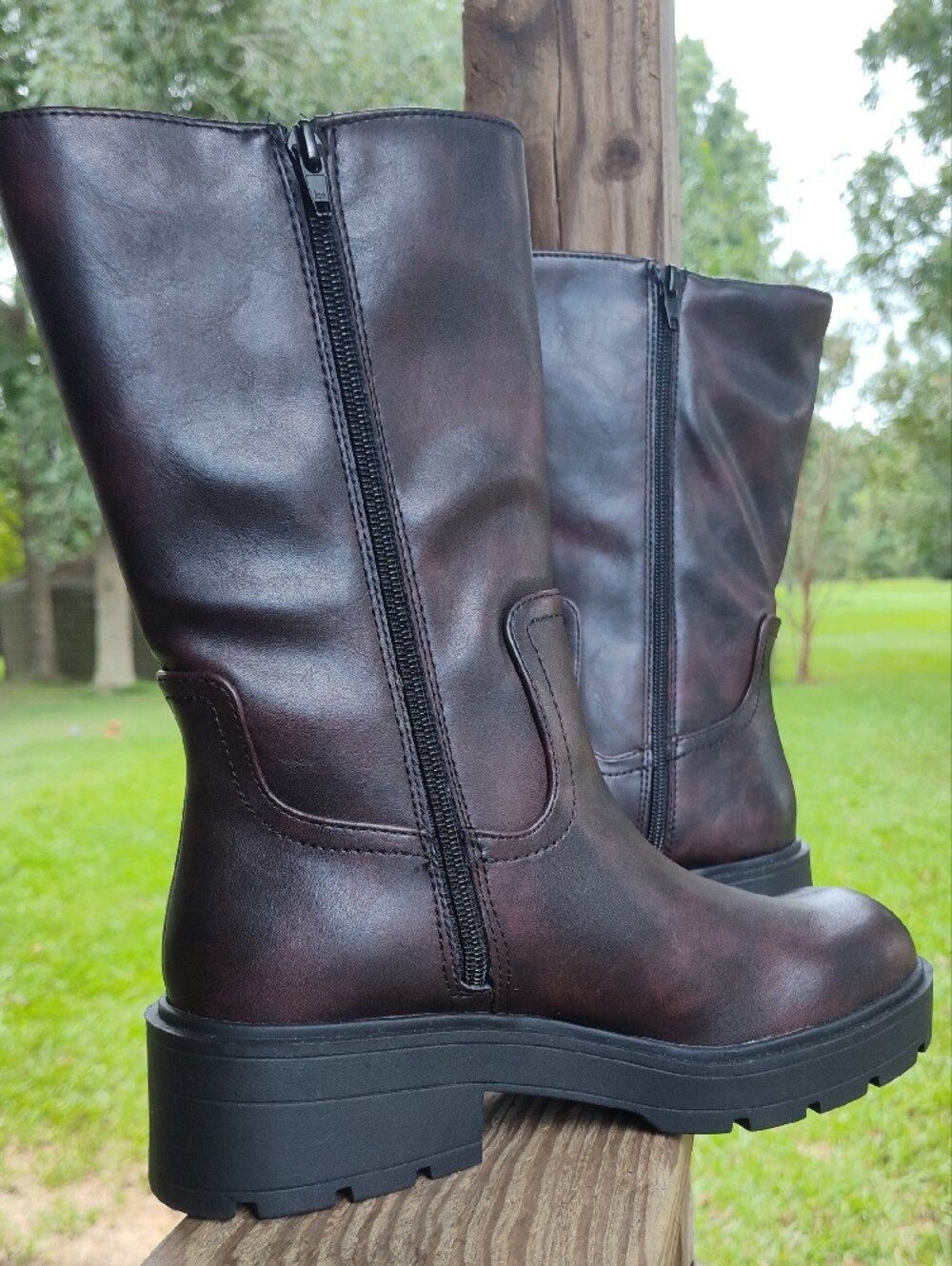 Brand New NOBO Women's Tall Chunky Lug Sole Boots - Dark Brown - Picture 2 of 6